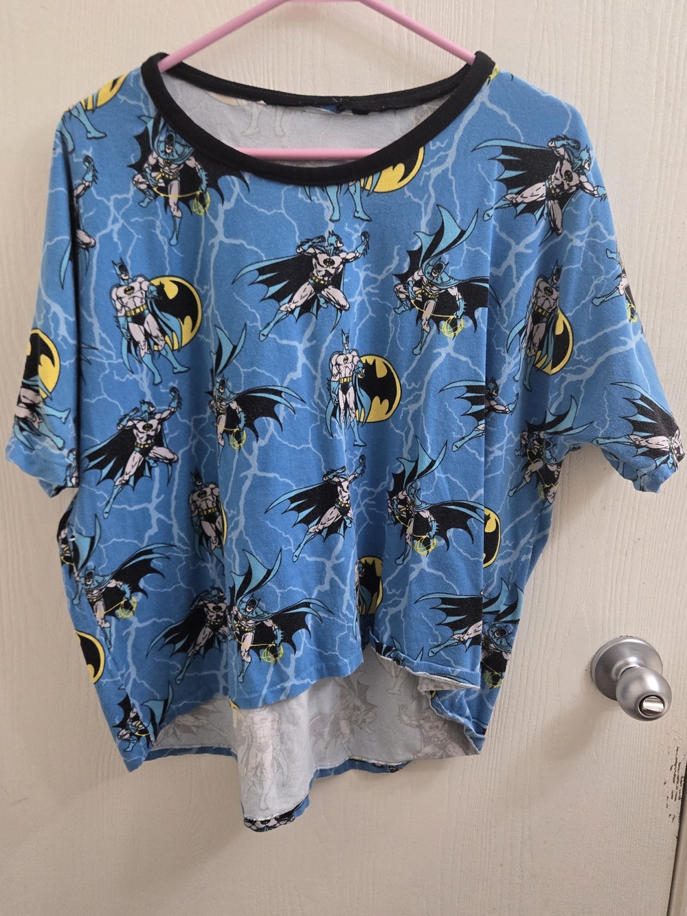 Handmade Women's Large Batman Short-Sleeve Shirt SMALL HOLE